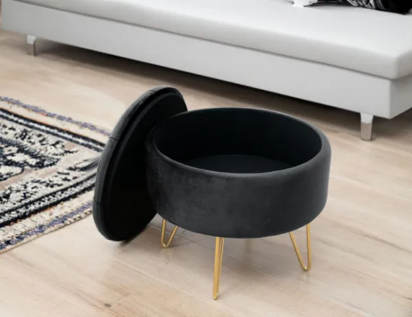 Ak furniture Taburet ROCA samet černý