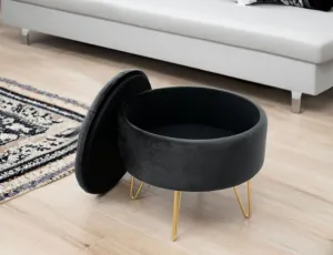 Ak furniture Taburet ROCA samet černý