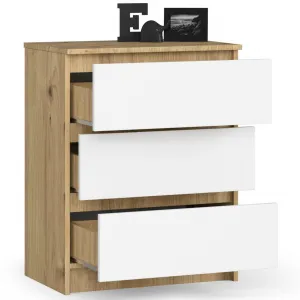 Ak furniture Komoda Kuba 60 cm - 3 zásuvky dub artisan/biela