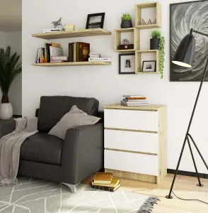 Ak furniture Komoda Kuba 60 cm - 3 zásuvky dub artisan/biela