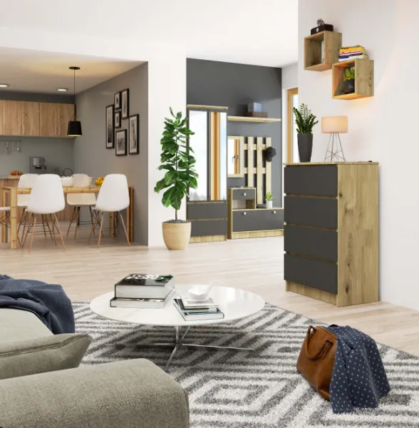 Ak furniture Komoda Kuba 60 cm - 4 zásuvky dub artisan/grafitová