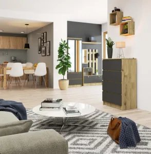 Ak furniture Komoda Kuba 60 cm - 4 zásuvky dub artisan/grafitová