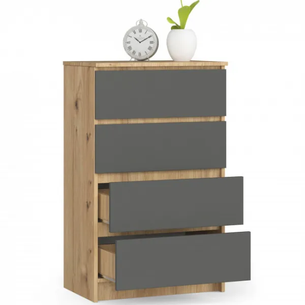 Ak furniture Komoda Kuba 60 cm - 4 zásuvky dub artisan/grafitová
