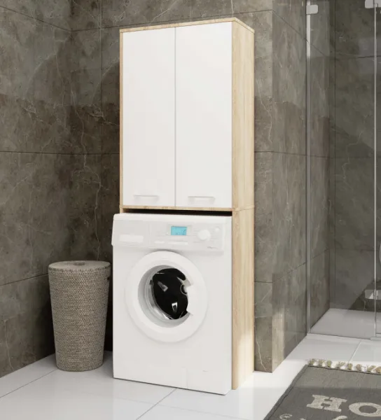 Ak furniture Koupelnová skříňka nad pračku Fin 2D dub sonoma/bílá