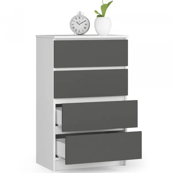 Ak furniture Komoda Kuba 60 cm - 4 zásuvky biela/grafitová