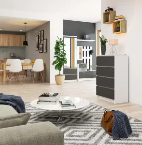 Ak furniture Komoda Kuba 60 cm - 4 zásuvky biela/grafitová