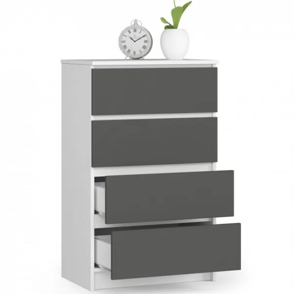 Ak furniture Komoda Kuba 60 cm - 4 zásuvky biela/grafitová