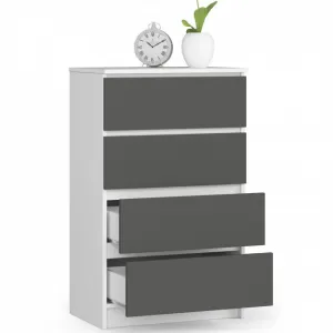 Ak furniture Komoda Kuba 60 cm - 4 zásuvky biela/grafitová