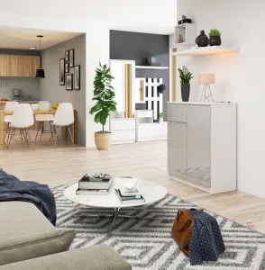 Ak furniture Komoda Kiara 80 cm 2 skrinky a 1 zásuvka biela/sivá