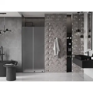 MEXEN/S - Velar L posuvné sprchové dvere 100, dekor, grafit metal 871-100-003-31-95