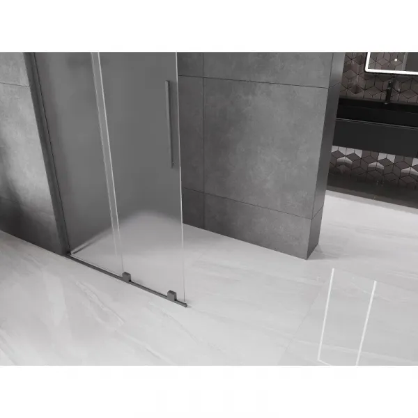 MEXEN/S - Velar L Sprchová zástena posuvná Walk-in 100 x 200, dekor 8 mm, grafit kartáčovaná 871-100-003-33-66