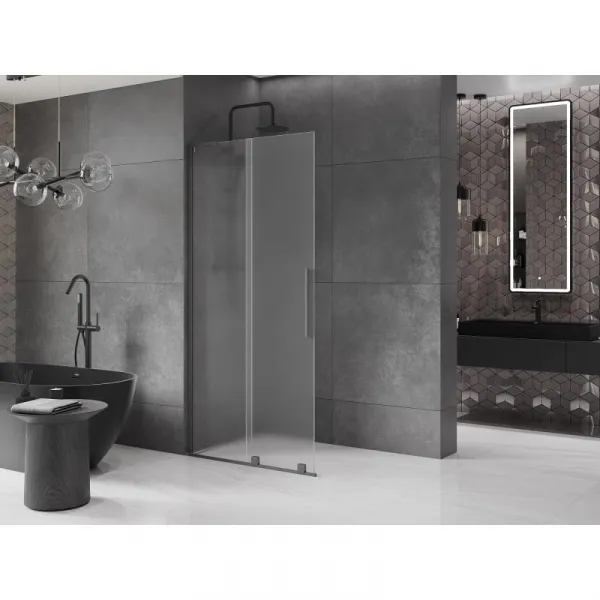 MEXEN/S - Velar L Sprchová zástena posuvná Walk-in 100 x 200, dekor 8 mm, grafit metal 871-100-003-33-95