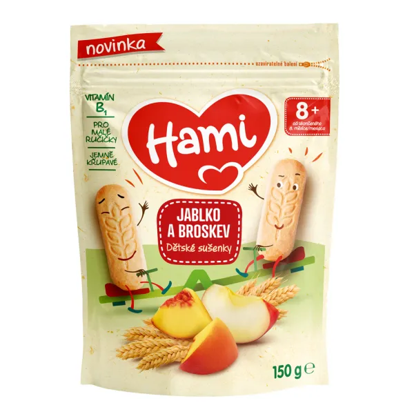HAMI Sušienky detské jablko a broskyňa 150g, od uk. 8. mesiaca