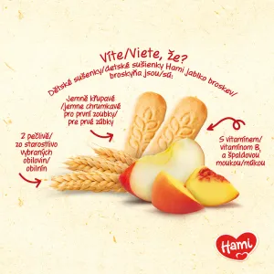 HAMI Sušienky detské jablko a broskyňa 150g, od uk. 8. mesiaca