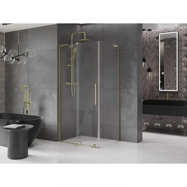 MEXEN/S - Velar L sprchovací kút, posuvné dvere 100 x 80, transparent, zlato 871-100-080-03-50