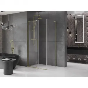 MEXEN/S - Velar L sprchovací kút, posuvné dvere 100 x 80, transparent, zlato 871-100-080-03-50