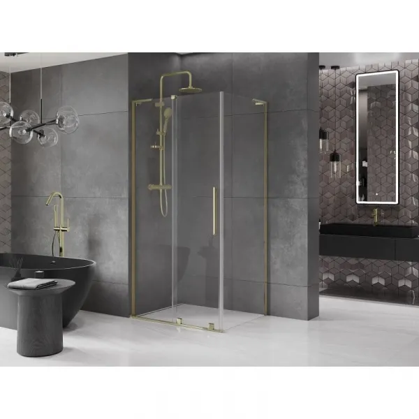 MEXEN/S - Velar L sprchovací kút, posuvné dvere 110 x 80, transparent, zlato 871-110-080-03-50