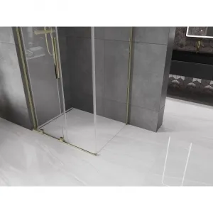 MEXEN/S - Velar L sprchovací kút, posuvné dvere 100 x 80, transparent, zlato 871-100-080-03-50