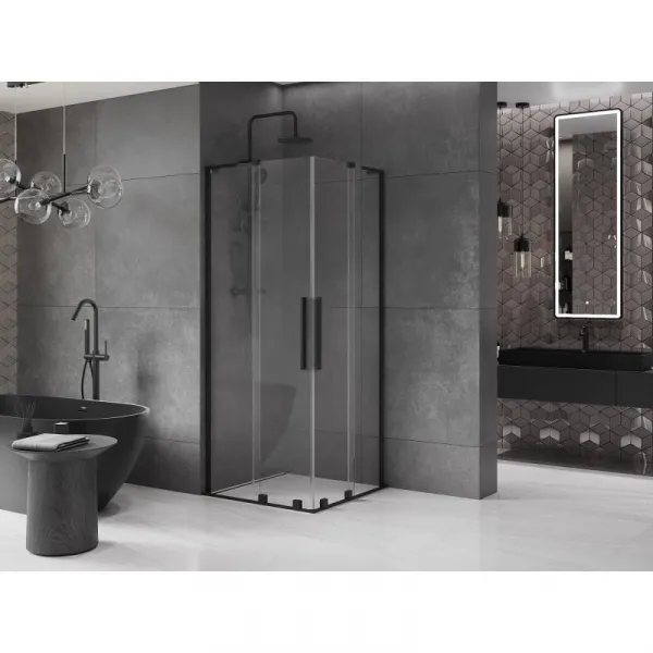 MEXEN/S - Velar L Duo sprchovací kút, posuvné dvere 80 x 80, transparent, čierna 871-080-080-02-03-70