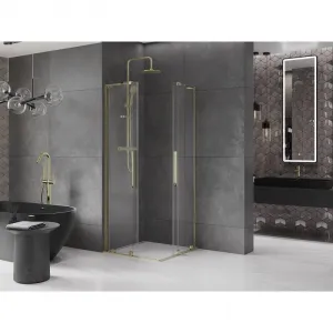 MEXEN/S - Velar L Duo sprchovací kút, posuvné dvere 80 x 80, transparent, zlato 871-080-080-02-03-50