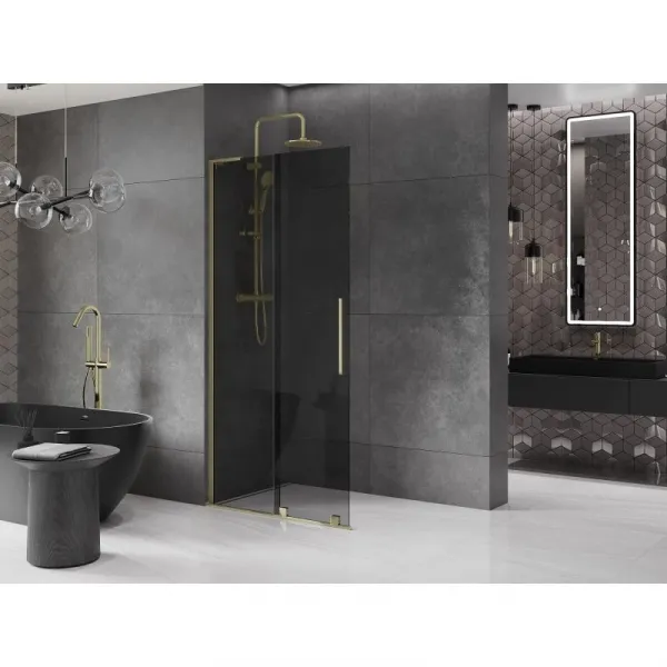 MEXEN/S - Velar L Sprchová zástena posuvná Walk-in 90 x 200, grafit 8 mm, zlato 871-090-003-43-50