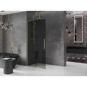 MEXEN/S - Velar L Sprchová zástena posuvná Walk-in 90 x 200, grafit 8 mm, zlato 871-090-003-43-50