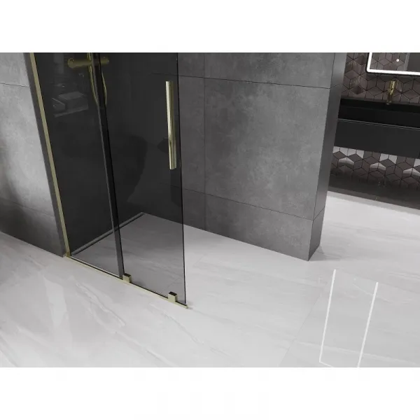 MEXEN/S - Velar L Sprchová zástena posuvná Walk-in 90 x 200, grafit 8 mm, zlato 871-090-003-43-50