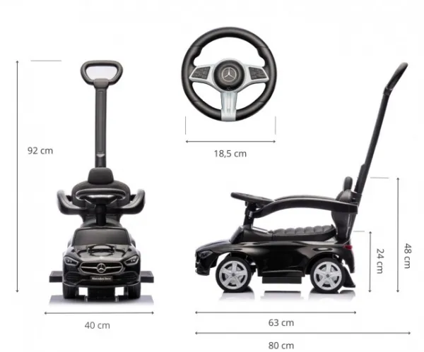 Detské odrážadlo s vodiacou tyčou MERCEDES C-Class Deluxe Milly Mally Black