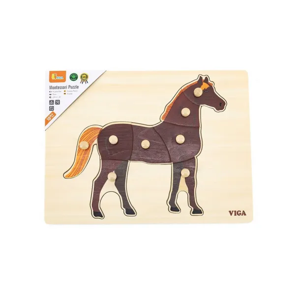 Detské drevené puzzle s úchytmi Montessori Viga Koník