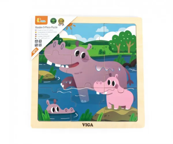 Drevené puzzle pre najmenších Viga 9 ks hrošík