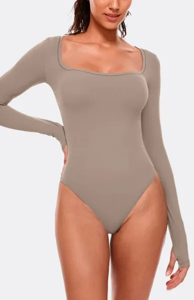 Legínovo Hnedé dámske body dlhý rukáv Veľkosť: M