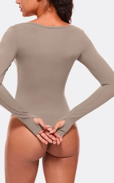 Legínovo Hnedé dámske body dlhý rukáv Veľkosť: M