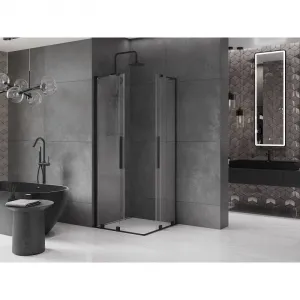 MEXEN/S - Velar L Duo sprchovací kút, posuvné dvere 90 x 90, transparent, čierna 871-090-090-02-03-70