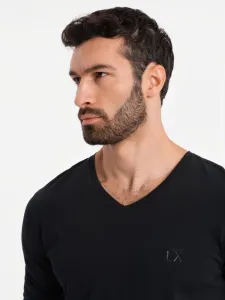 Pánske tričko s dlhým rukávom ,V- výstrihom a s logom- čierne