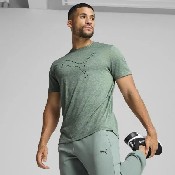 Puma M TAD ESSENTIAL HEATHER CAT TEE Pánske tričko, tmavo zelená, veľkosť