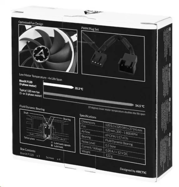 ARCTIC Fan BioniX F120 - biely (120x120x27mm)