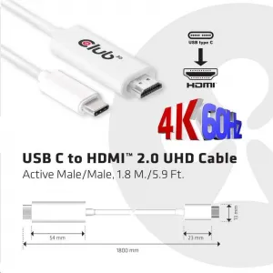 Club3D Active USB typu C na HDMI 2.0 4K60Hz UHD, 1,8 m