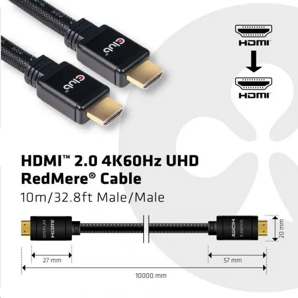 Kábel HDMI Club3D 2.0 aktívny, vysokorýchlostný 4K UHD, Redmere (M/M), 10 m