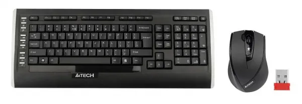Súprava A4tech 9300F je bezdrôtová. kľúče. + bezdrôtové pripojenie. Optická myš V-Track,CZ/US, USB