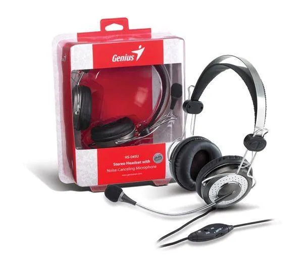 Genius HS-04SU, sluchátka s mikrofonem, ovládání hlasitosti, černo-stříbrná, 3.5 mm jack