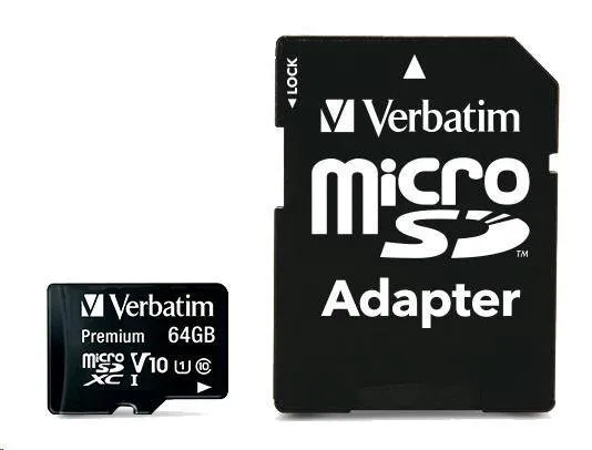 Verbatim paměťová karta Micro Secure Digital Card Premium, 64GB, micro SDXC, 44084, UHS-I U1 (Class 10), s adaptérem