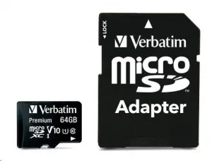 Verbatim paměťová karta Micro Secure Digital Card Premium, 64GB, micro SDXC, 44084, UHS-I U1 (Class 10), s adaptérem