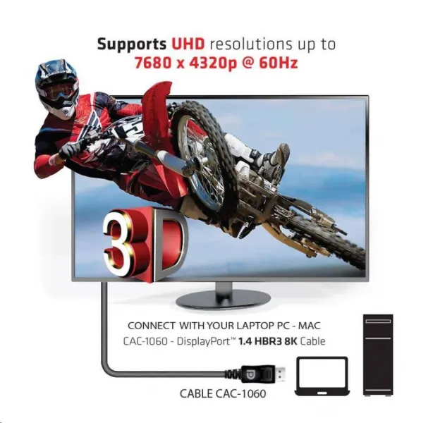 Club3D DisplayPort kábel 1.4, HBR3, 8K60Hz (M/M), 3m