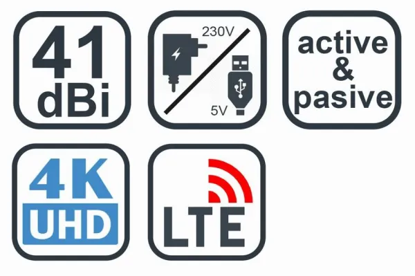 EVOLVEO Xany 2C LTE 230/5V, 41dBi aktivní pokojová anténa DVB-T/T2, LTE filtr