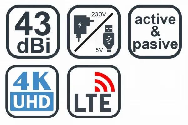 EVOLVEO Xany 2B LTE 230/5V, 43dBi aktivní pokojová anténa DVB-T/T2, LTE filtr