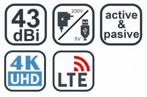 EVOLVEO Xany 2B LTE 230/5V, 43dBi aktivní pokojová anténa DVB-T/T2, LTE filtr