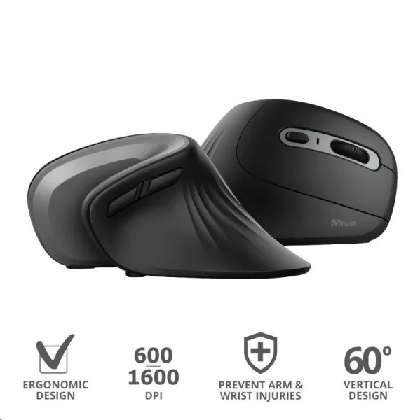 TRUST Verro Bezdrôtová ergonomická myš, čierna