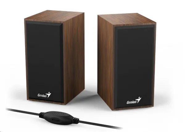 Genius reproduktory SP-HF180, 2.0, 6W, hnědé, regulace hlasitosti, dřevěné, 150Hz-20kHz