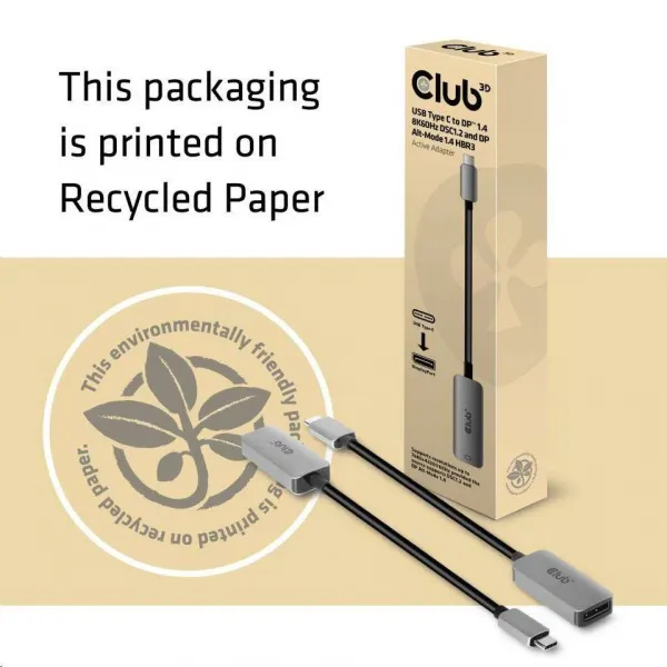Club 3D Club3D Aktívny adaptér USB-C na DisplayPort 1.4, 8K60Hz DSC1.2 HDR HBR3