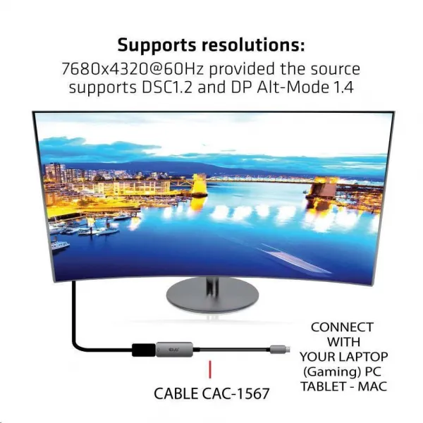 Club 3D Club3D Aktívny adaptér USB-C na DisplayPort 1.4, 8K60Hz DSC1.2 HDR HBR3